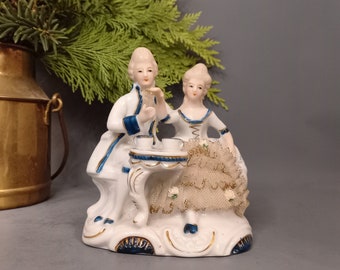 Porcelain figure in rococo style with cavalier and lady drinking tea, vintage, antique from Germany