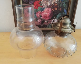 Lámpara de queroseno antigua de EE. UU., lámpara de aceite americana de Lamplight Farm, lámpara de queroseno con recipiente de aceite de vidrio.