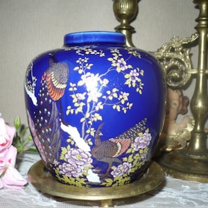 Vase Paons / verre gingembre, vintage, porcelaine