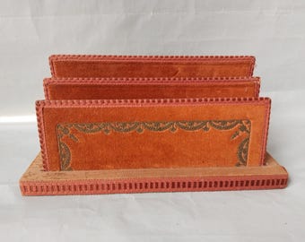 Porta-cartas antigo de veludo e seda - feito à mão, acessório de mesa vintage, presente personalizado