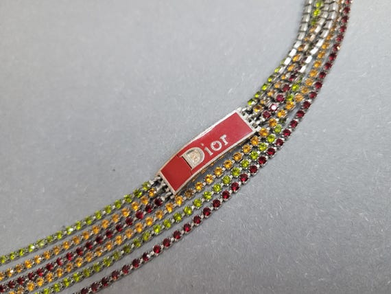Vintage Dior Multicolor Rhinestone Charm Strap Keychain