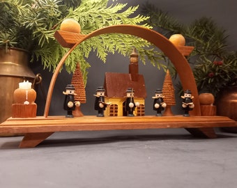 Arco de Adviento (Schwibbogen) de madera vintage alemán de los Montes Metálicos, decoración navideña tallada a mano