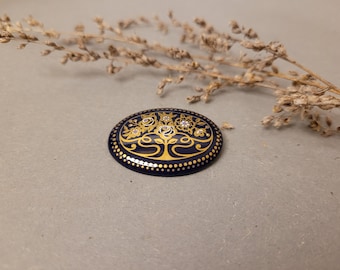 Vintage Oval Emaille Brosche von Michaela Frey, Floral Ornament, FREYWILLE Österreich 1960er Jahre