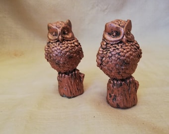 Two decorative owls made of hard plastic. Vintage from Austria.