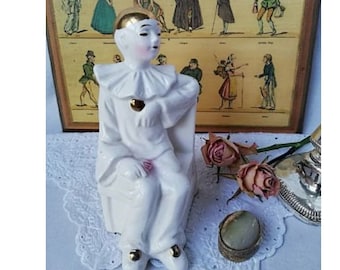 Porzellanfigur  "Golden Pierrot", Vintage, Antik aus Österreich