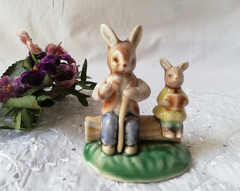 Porcelain figure with two rabbits from Austria, vintage