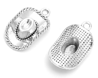 Paquete de 100 dijes de sombrero de vaquero para hacer joyas DIY, colgantes de plata antigua.