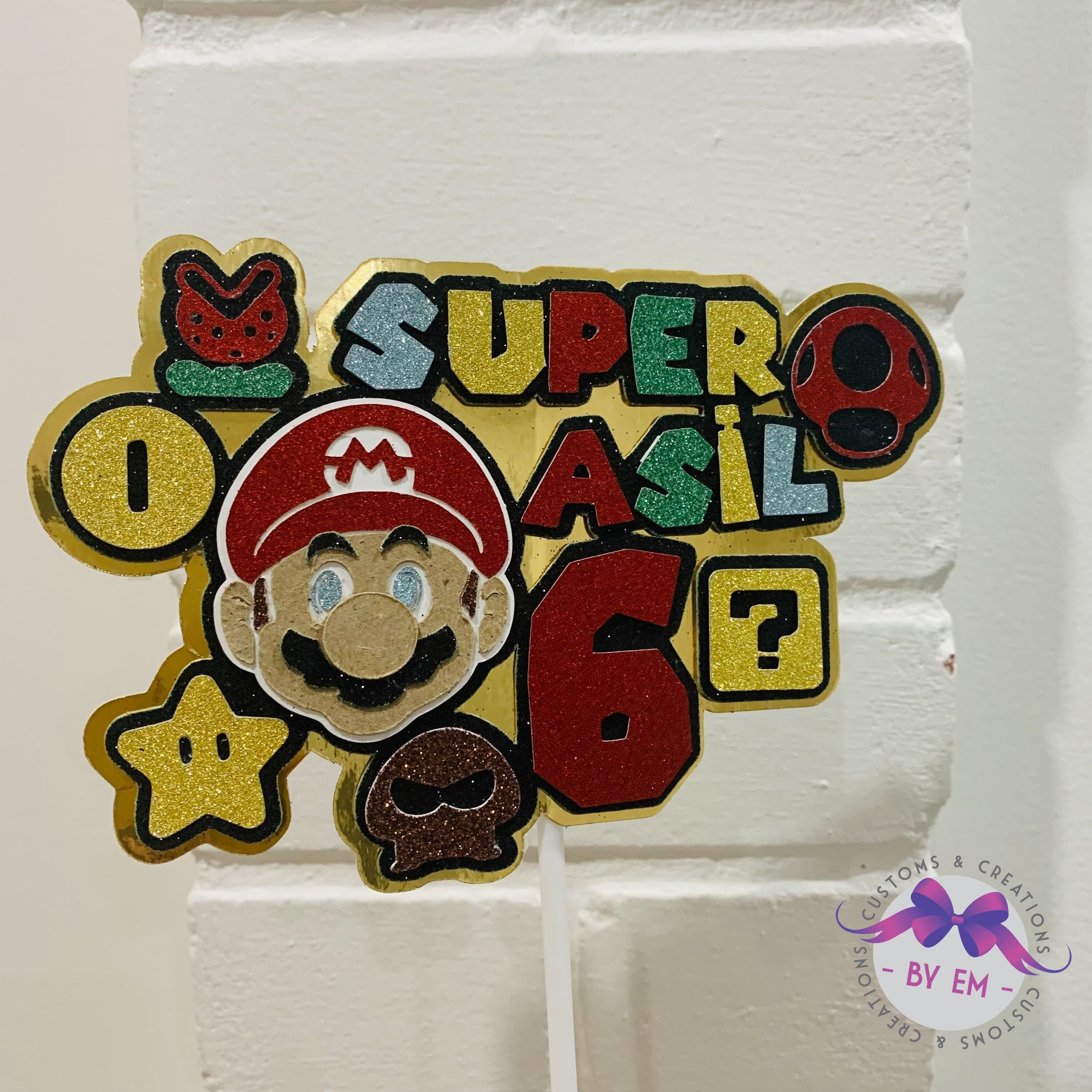 Super Mario inspired cake topper with 3 free matching age | Etsy