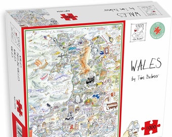 Comical Map Of Wales Cymru Artwork By Tim Bulmer - 1000 Piece Puzzle For Adults Size 66cm X 50cm Challenging To Complete But Fun & Humorous