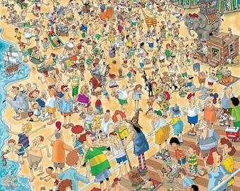 Puzzles pour adultes - Journée à la plage par Len Epstein - Puzzle dessin animé comique - Fabriqué en Grande-Bretagne - 1000