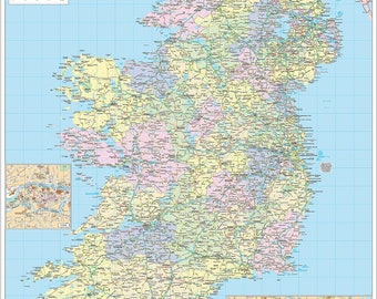 Laminated Wall Map Of Ireland Laminated Large Wall Map 84cm x 100cm Perfect For Schools Offices and Businesses Shows County's, Towns & Roads