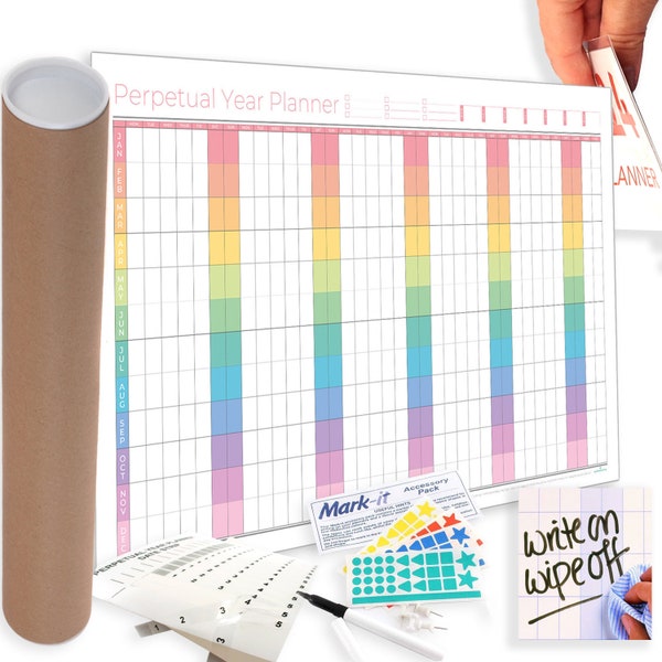 Perpetual Year Wall Planner With Repositionable Date Strips - Large 90cmx61cm - Laminated Reusable Ideal For Office School University Home
