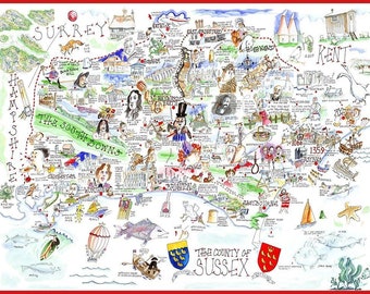 Comical Map Of Sussex Artwork By Tim Bulmer 1000 Piece Puzzle For Adults Size 66cm X 50cm Challenging To Complete Fun And Humorous