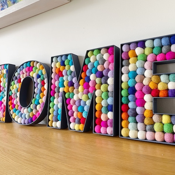 4 Letter Word. Rainbow Felt Ball Letters. Pom Pom Letters. Woooden Letters. Nursery Decor. Playroom Decor. Personalised.