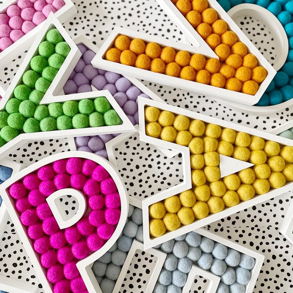 A-Z Wooden Wall Letters. Kids Room Felt Ball Rainbow Letters. Letters and Numbers. Pom Pom Letters. Nursery Decor.