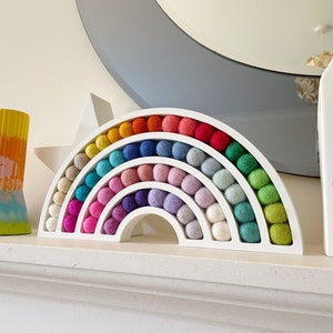 Wooden Felt Ball Rainbow. Nursery Playroom Decor. Pom Pom Rainbow image 1