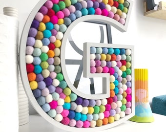 A-Z Large Wooden Letters. Kids Room Felt Ball Wall Letters. Pom Pom Letters. Nursery Decor. Personalised Nursery. Rainbow Letters