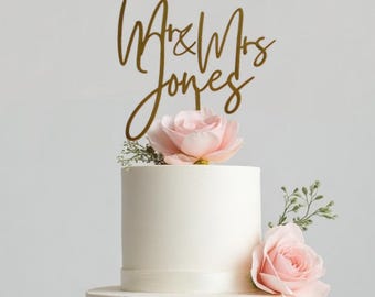 Adorno para tarta de boda personalizado de Sr. y Sra.: recuerdo de PLA personalizado