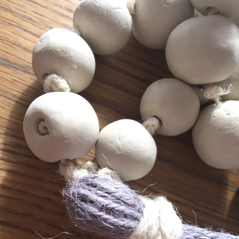Natural Clay Bead Garland With Jute Tassels Boho Home Decor Etsy