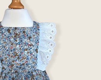 Blue Floral Ruffle Lace Dress