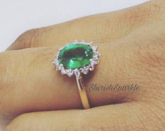 Women Emerald Ring Natural Emerald Engagement Ring Emerald Wedding Ring Emerald Halo Ring Natural Emerald ring emerald ring