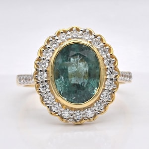 2.63Crt natural emerald engagement ring natural emerald halo ring vivid green emerald vintage cut oval emerald ring genuine emerald ring
