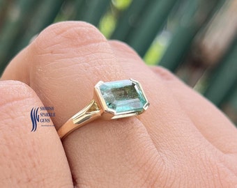 Ready to ship emerald cut emerald ring / Genuine emerald gold ring / zambia emerald minor oiled ring for her / natural green emerald  ring