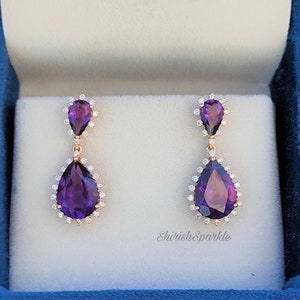 18K Gold Natürlicher Amethyst Hängeohrring echter Amethyst Hängeohrring natürlicher Diamant natürlicher Amethystohrring Angelina Jolie Ohrring