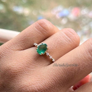 Tinny Natural emerald ring, may birthstone ring, emerald ring for gift, oval emerald ring emerald ring white gold, 18k emerald ring,