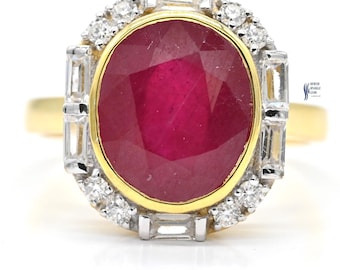 5 Carat Oval Ruby Diamond Engagement Ring – Unique Handmade Gemstone Ring, Real Diamond Unisex Red Ruby Ring, Handmade Red Ruby Diamond Ring