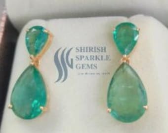 Natural Emerald Hanging Earring Emerald Hoop Earring Genuine Emerald Earring Tear drop Emerald Hanging Earring Pear Emerald Earring Green