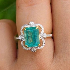 1.92CTW Natural Emerald Ring Real Emerald Ring Genuine Emerald Ring Engagement Ring With Natural Emerald Natural Diamond