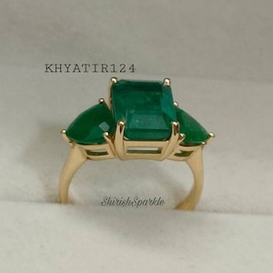 Natural Emerald Engagement Ring with 14k solid gold, Genuine Emerald Wedding Ring for women Zambian Emerald Ring with 14k solid gold