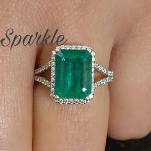 3 carat Green Emerald Ring natural Emerald cut emerald ring women emerald engagement ring wedding rings certified emerald cut emerald ring