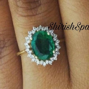 Smaragdgroene verlovingsring, 14k witgouden diamanten halo, Zambia-smaragd