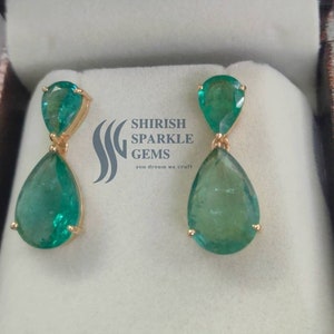Natural Emerald Hanging Earring Emerald Hoop Earring Genuine Emerald Earring Tear drop Emerald Hanging Earring Pear Emerald Earring Green