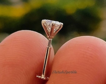 Nässtift i 18k vitt guld med diamanter – Solitaire-örhänge, Helixpiercing