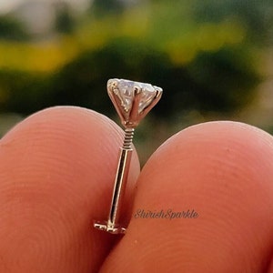 18k White Gold Natural Solitaire Diamond Stud – Diamond Nose Pin, Helix & Ear Stud with Screw Post, With Shirish Sparkle Gems