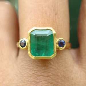 3.5CT Natural emerald ring, multi stone emerald ring, Emerald Wedding Anniversary Engagement ring, Emerald promise ring, Women emerald ring