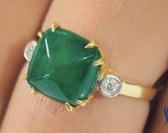 3.45Crt Natural Emerald Ring Sugarloaf  , 18K Gold, Genuine Emerald Sugarloaf White Gold Ring For women Engagement emerald wedding ring Gift