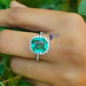 Emerald Engagement Ring, Real Emerald Ring Emerald Ring for Women, Emerald Cut Ring White Gold Emerald ring, Natural Emerald Ring for Women