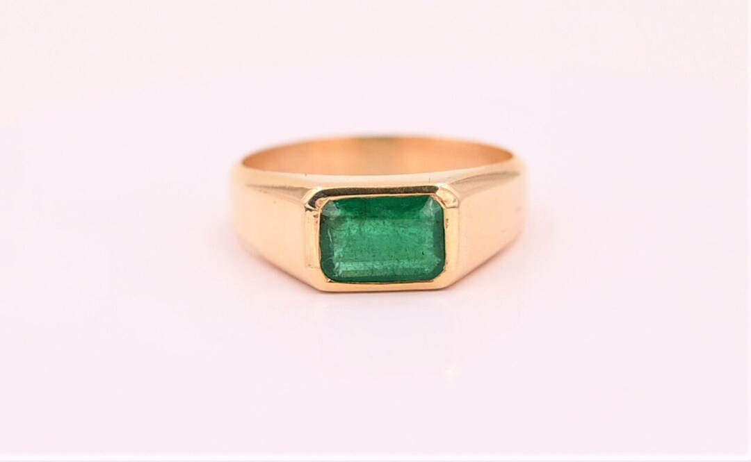 18k Gold Men Emerald Ring Genuine Emerald Women Emerald Ring Natural