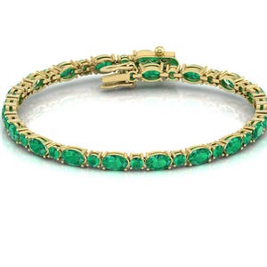 Round emerald tennis bracelet / Oval emerald bracelet / green emerald gold tennis bracelet / certified genuine emerald gold bracelet