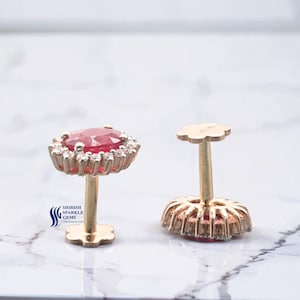 Tinny Ruby Diamond Earrings 14kt Gold Earring Natural Ruby Earrings Natural Diamond Earring oval Ruby Earrings  Ruby Earring 14kt solid gold