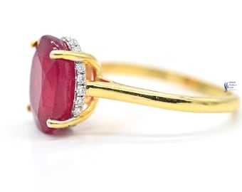 Anello di fidanzamento unico con rubino ovale da 5,17 carati e diamanti veri - Anello con pietre preziose fatto a mano per donna, anello con rubino e diamanti dal design unico