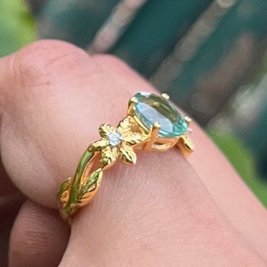 18k gold Ring mit Natur Schmirgel natürlichen Diamanten echter Smaragd Ring für Frauen Blatt Smaragd Ring ovale Form Smaragd Verlobungsring