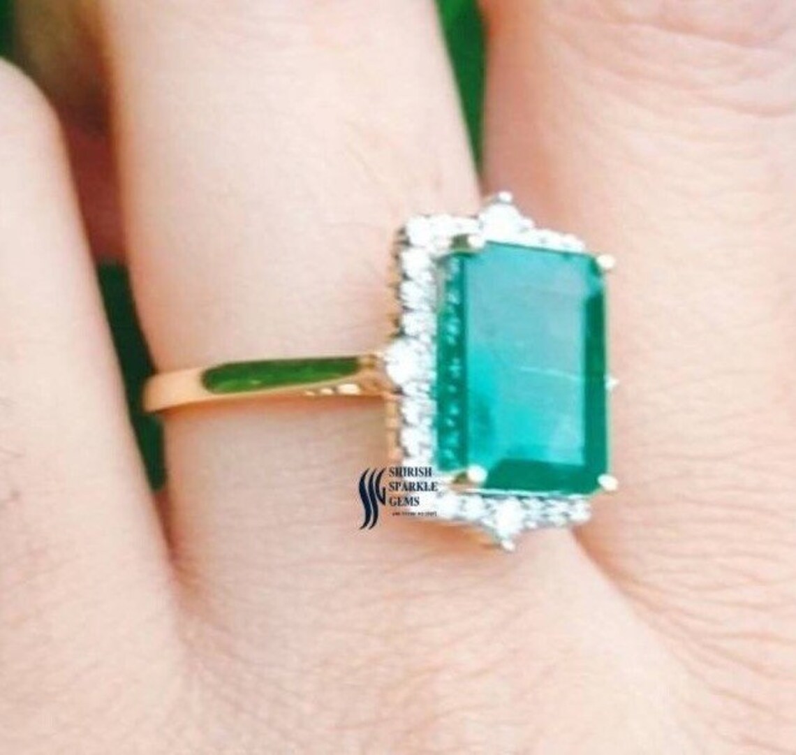 Emerald Engagement Ring Emerald Ring for Women Real Emerald - Etsy