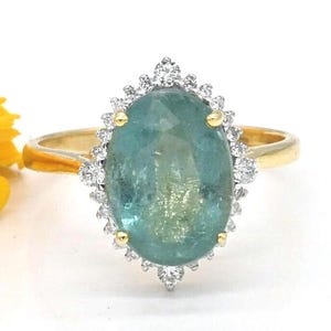3.61CTW Natural Emerald Diamond Engagement Ring for her Genuine emerald diamond wedding anniversary gift ring Oval emerald diamond halo ring