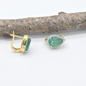 Brinco de esmeralda AAA, brinco de esmeralda com diamante, brinco de esmeralda natural com diamante, brinco de esmeralda com diamante da Zâmbia, brinco de esmeralda