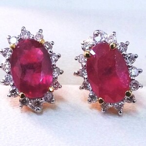 Ruby Diamond Oval Stud Earrings – 14kt Gold Halo Earrings
